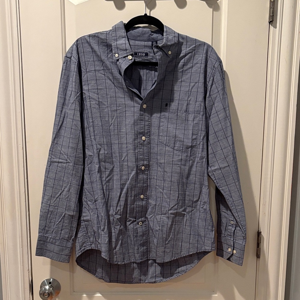 Izod Navy and Light Blue Striped Button-Up Shirt